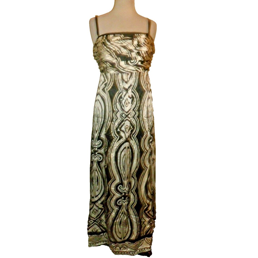 White House Black Market Geometric Print Maxi‎ Dress Black Cream sz 4 NWT